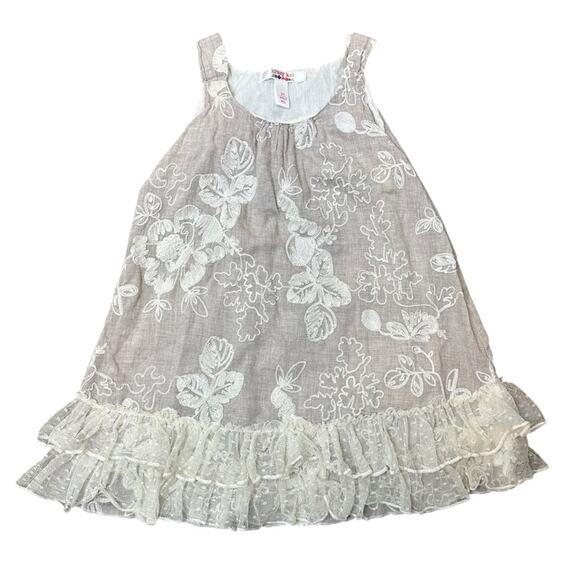 Krazy Kat Vintage Style Floral Lace Ruffle Dress Beige Size 3T - Picture 1 of 6